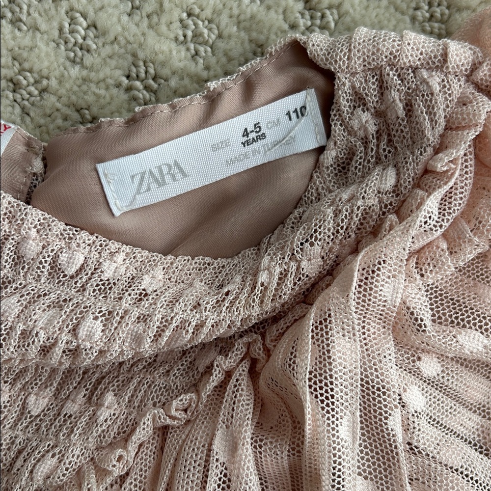 Zara Pale Pink Swiss Dot Puff Sleeve Dress - Picture 2 of 4